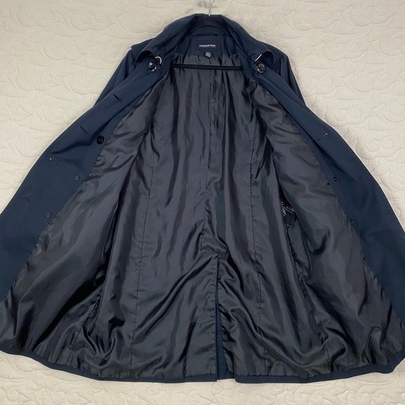 London Fog Double Breasted Trench Coat Navy Blue Women XL Belted Rain Jacket - Picture 4 of 12